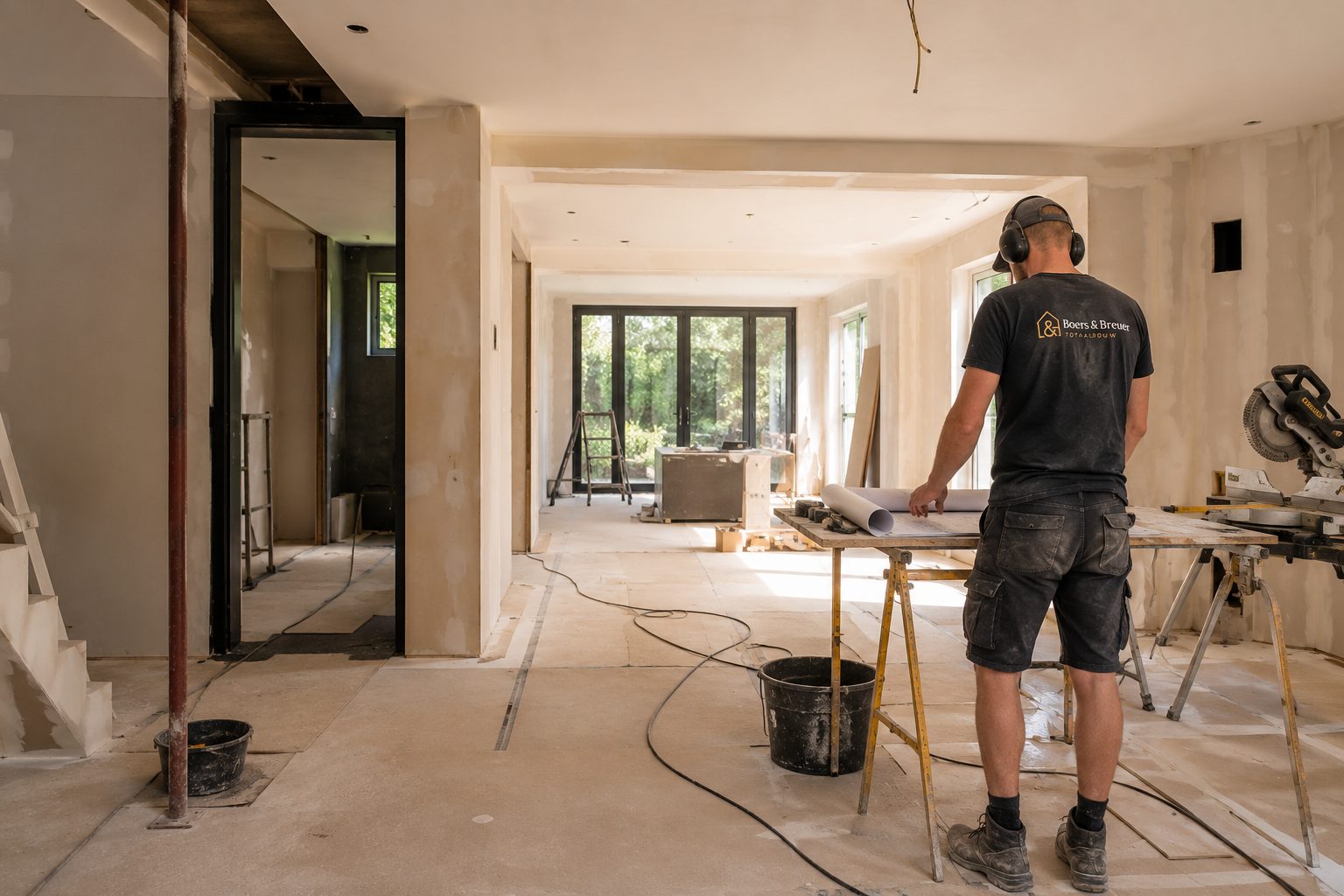 Vakman van bouwbedrijf Boers & Breuer Totaalbouw aan het werk tijdens een verbouwing in regio Waalwijk