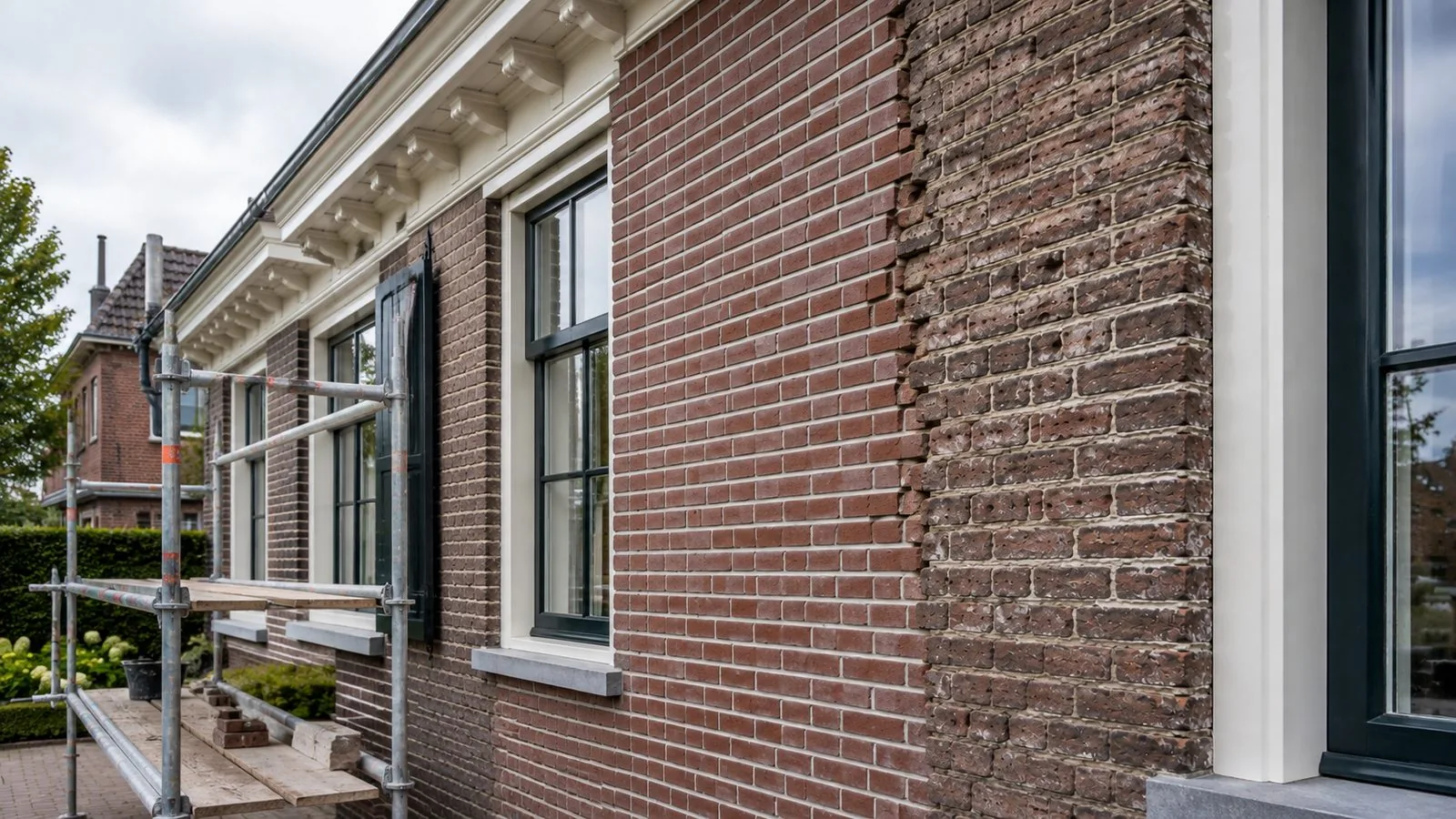 Gevelrenovatie met nieuw voegwerk en herstel van het metselwerk
