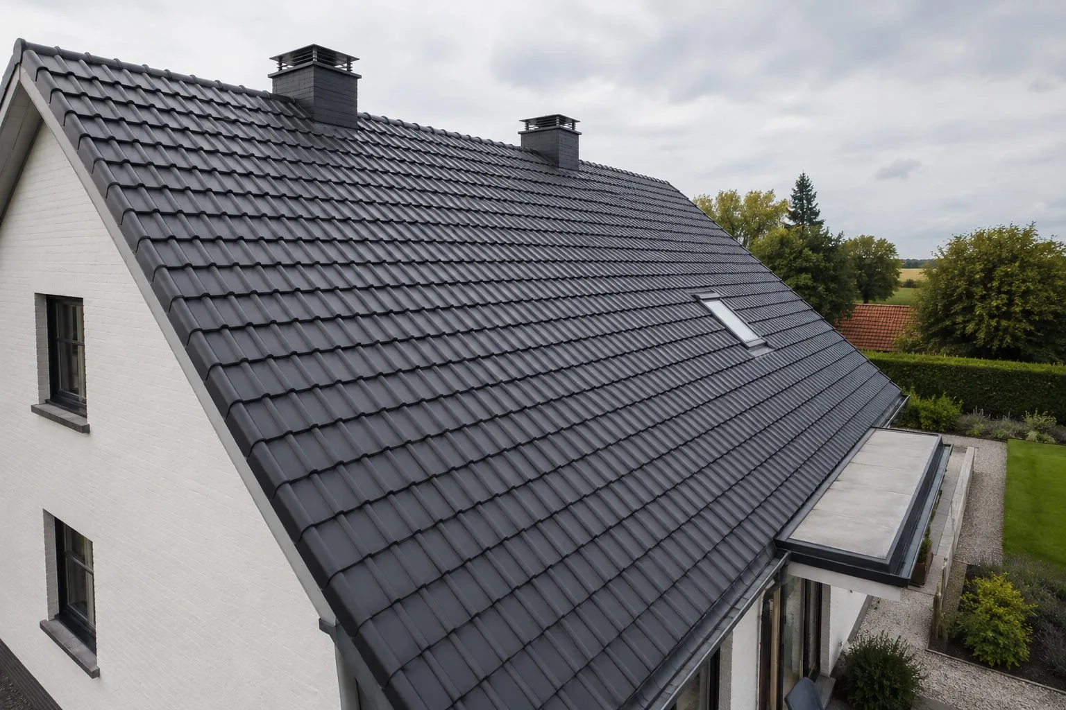 Schuin pannendak met nieuwe keramische dakpannen