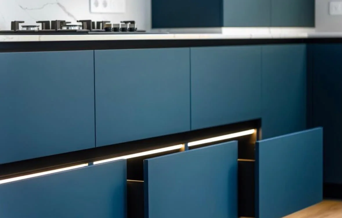 Renovated kitchen with new worktop and built-in appliances